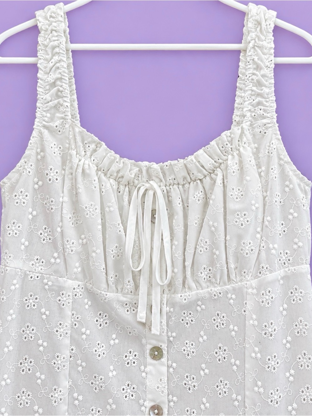 White Eyelet Midi Dress with Button Front - Picture 4 of 4
